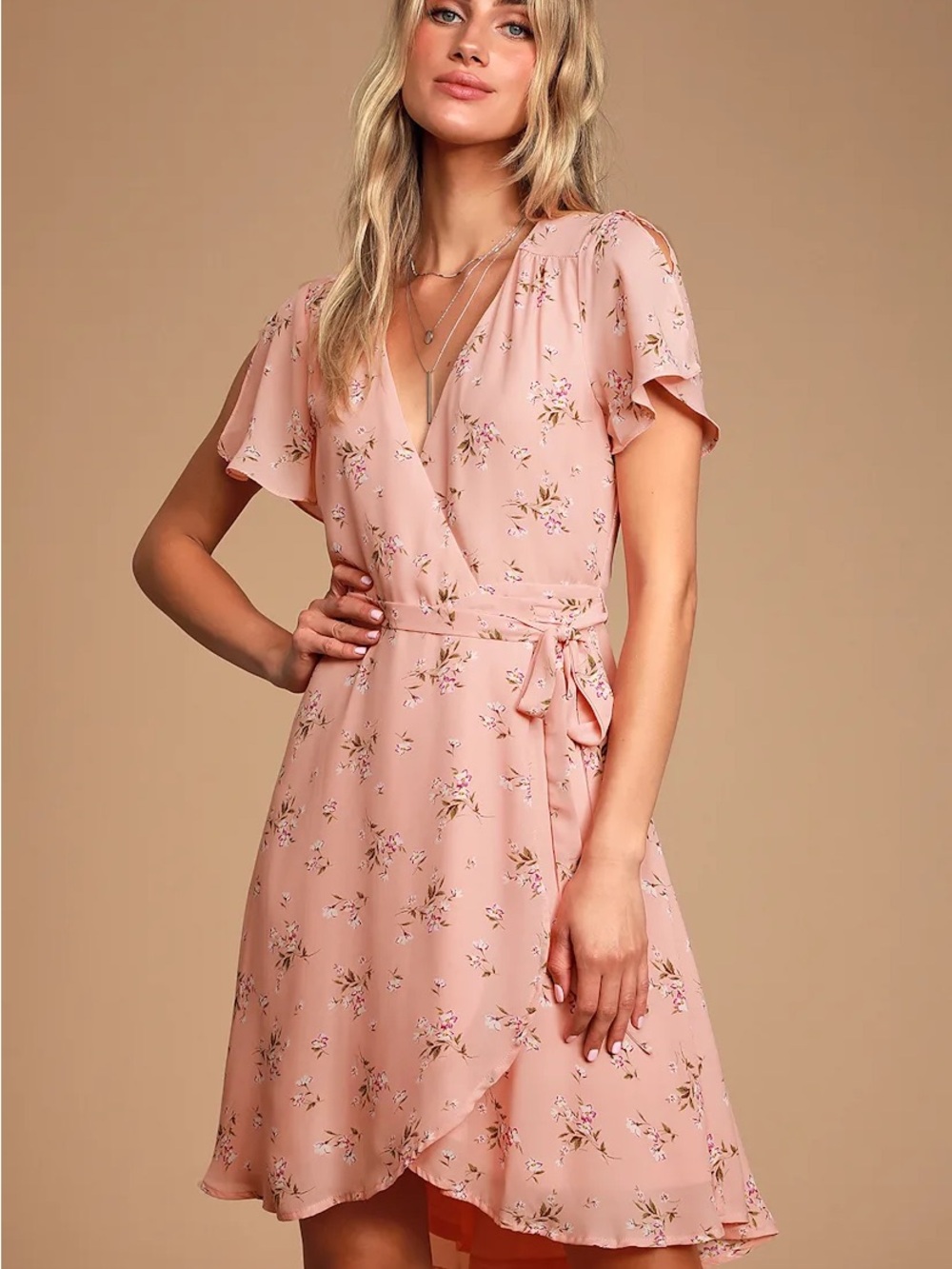 Lulus Pink Floral Print Midi Wrap Dress - M - NWT